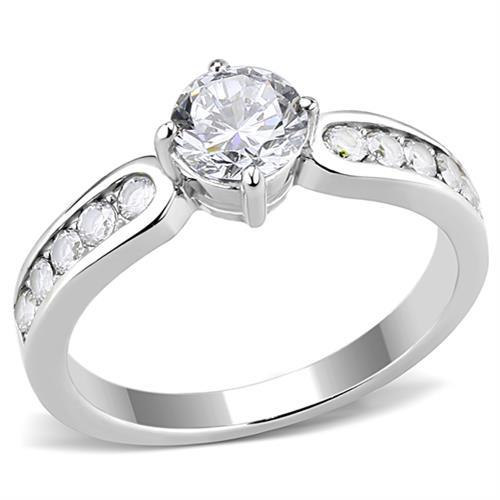 JCE3256 High polished (no plating) Stainless Steel Ring with AAA Grade CZ  in Clear