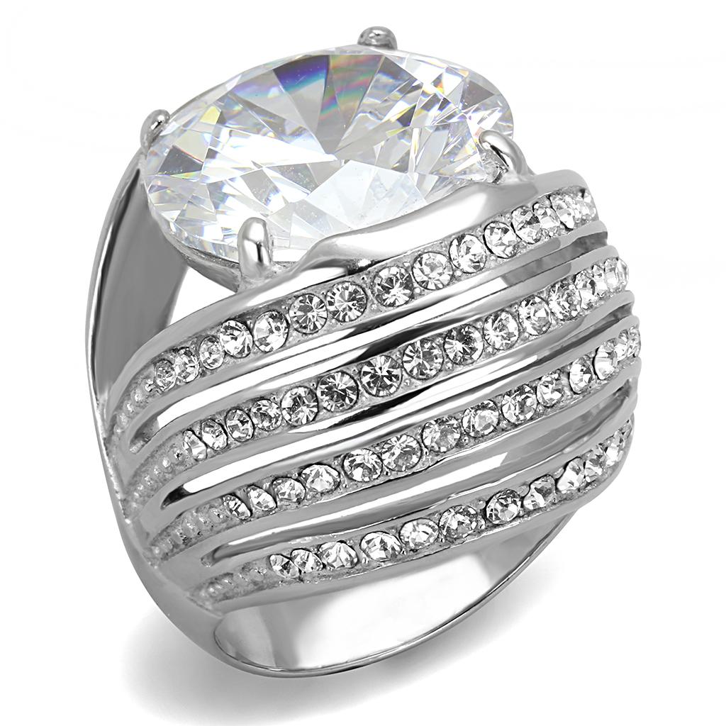 JCE3263 High polished (no plating) Stainless Steel Ring with AAA Grade CZ  in Clear
