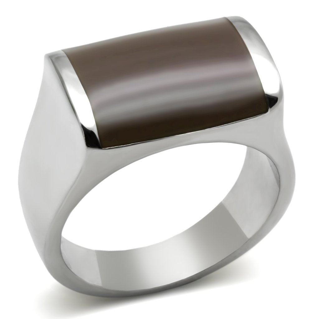 JCE327 High polished (no plating) Stainless Steel Ring with Epoxy  in Brown