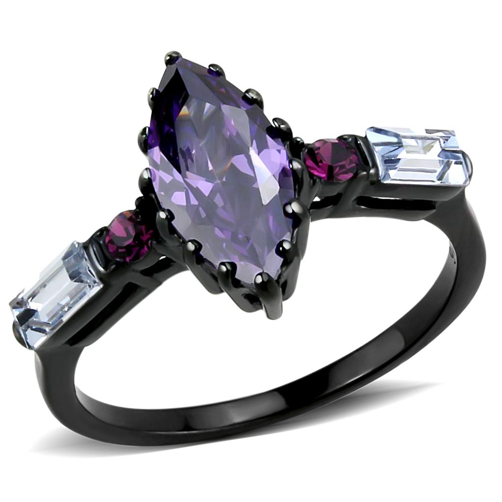 JCE3456 IP Black(Ion Plating) Stainless Steel Ring with AAA Grade CZ  in Amethyst