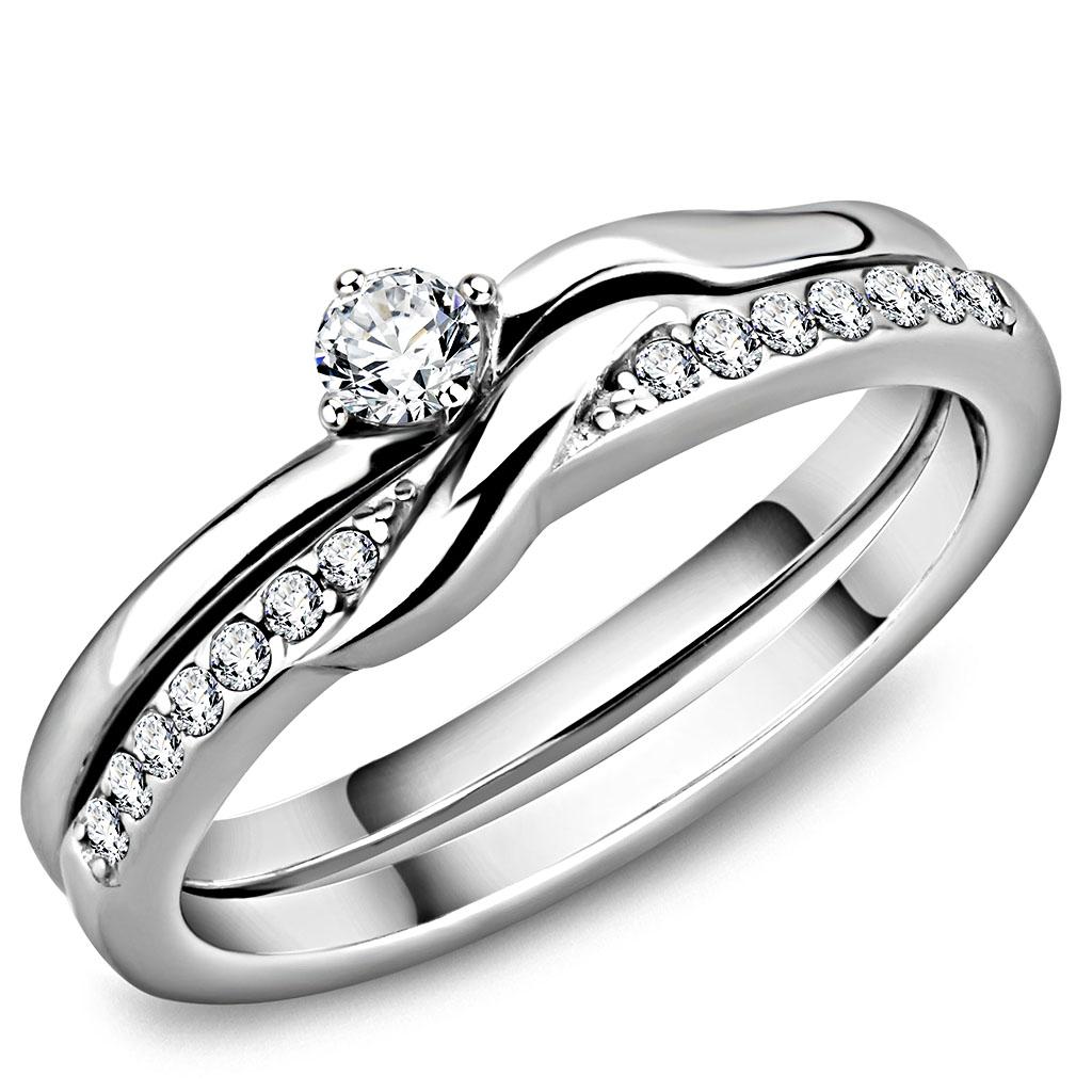 JCE3508 High polished (no plating) Stainless Steel Ring with AAA Grade CZ  in Clear