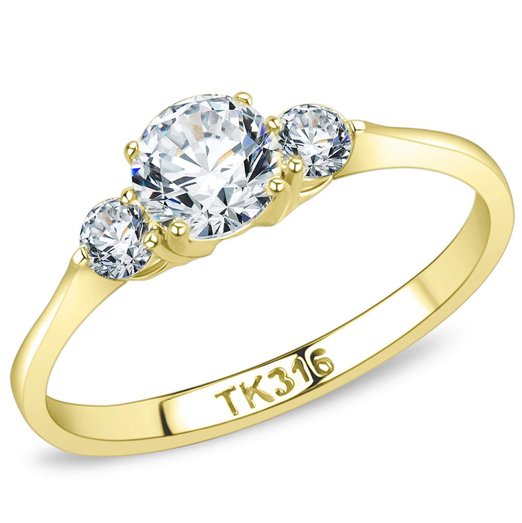 JCE3668 IP Gold(Ion Plating) Stainless Steel Ring with AAA Grade CZ  in Clear