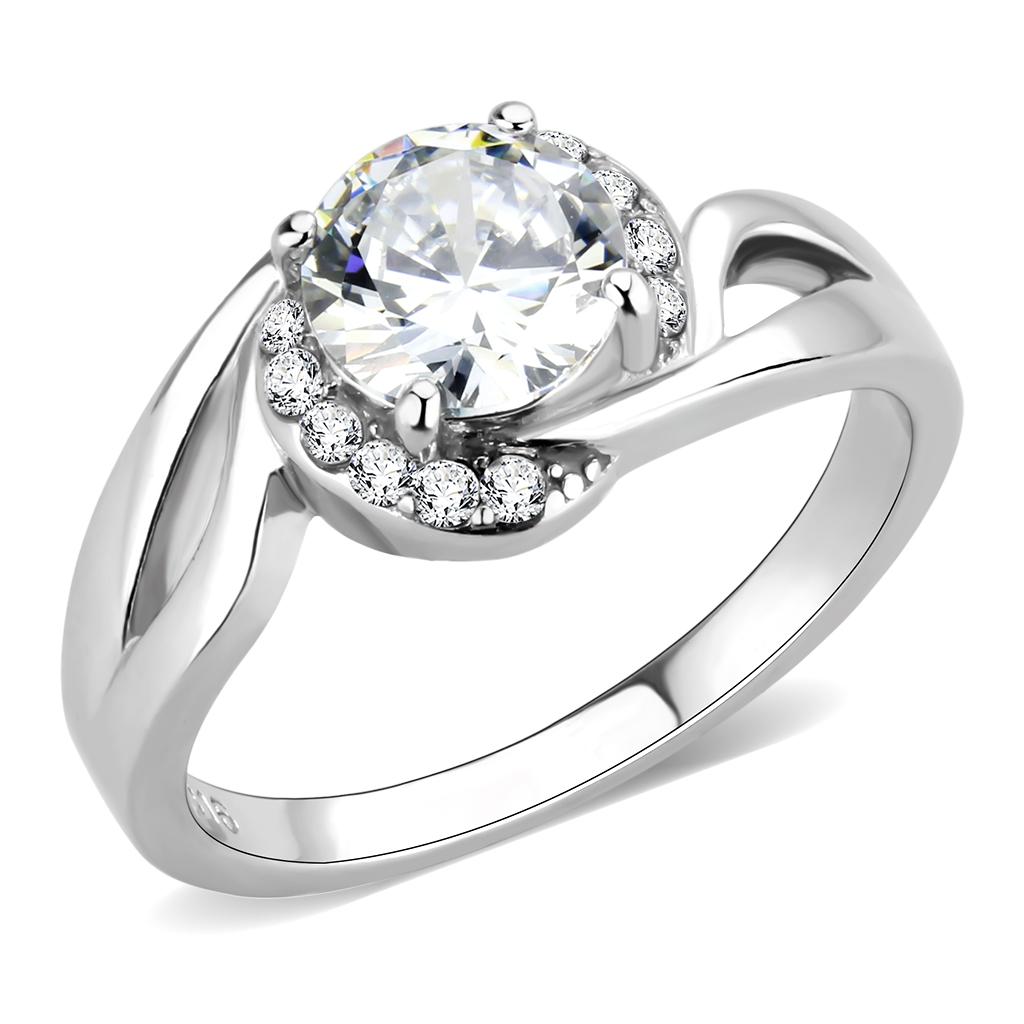 JCE3701 High polished (no plating) Stainless Steel Ring with AAA Grade CZ  in Clear