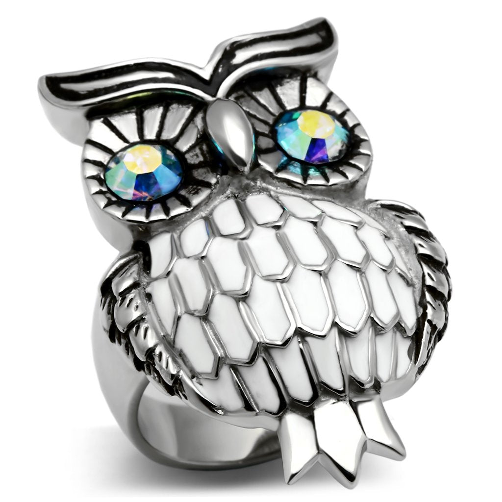 JCE400 High polished (no plating) Stainless Steel Ring with Top Grade Crystal  in Sea Blue