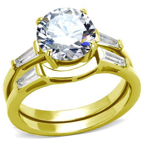 JCE44701 IP Gold(Ion Plating) Stainless Steel Ring with AAA Grade CZ  in Clear