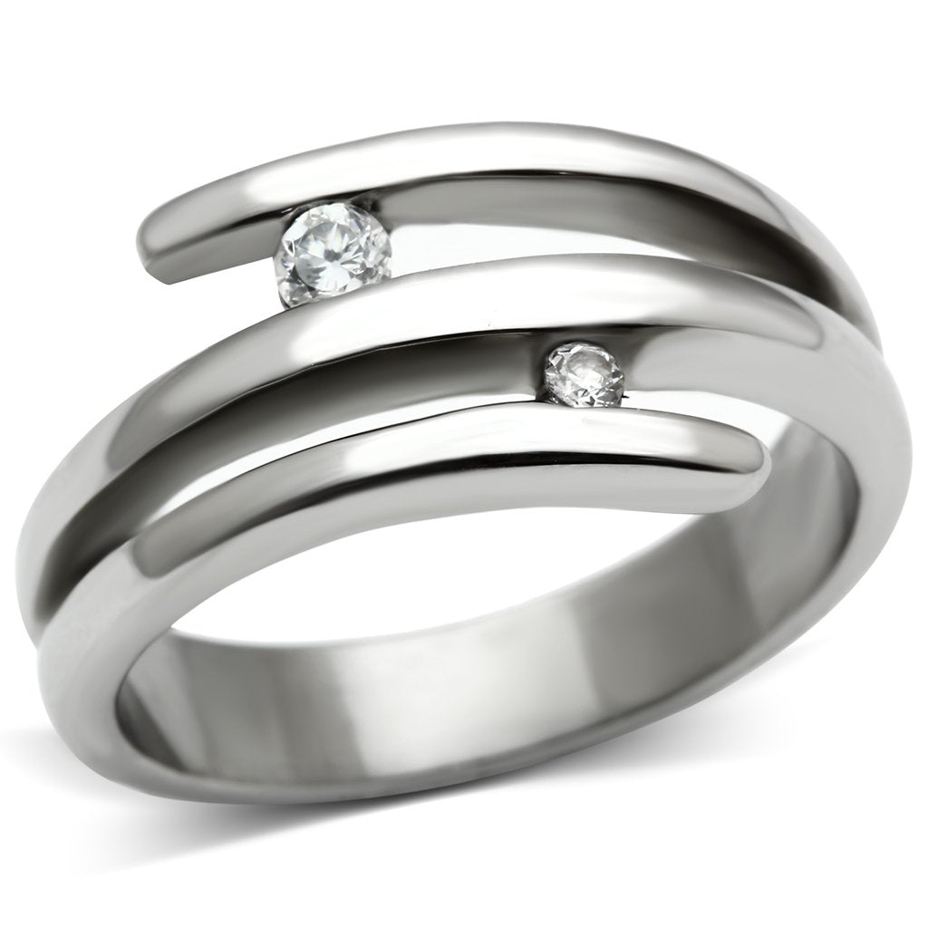 JCE478 High polished (no plating) Stainless Steel Ring with AAA Grade CZ  in Clear