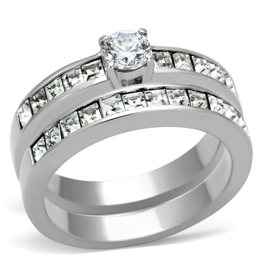 JCE972 High polished (no plating) Stainless Steel Ring with AAA Grade CZ  in Clear