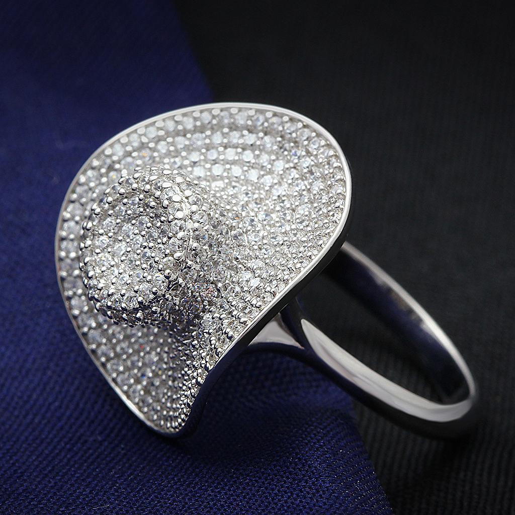 JCE015 Rhodium 925 Sterling Silver Ring with AAA Grade CZ  in Clear