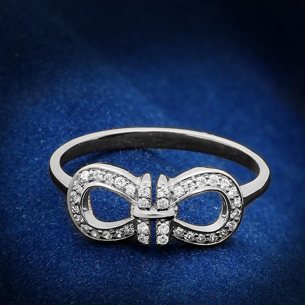 JCE047 Rhodium 925 Sterling Silver Ring with AAA Grade CZ  in Clear