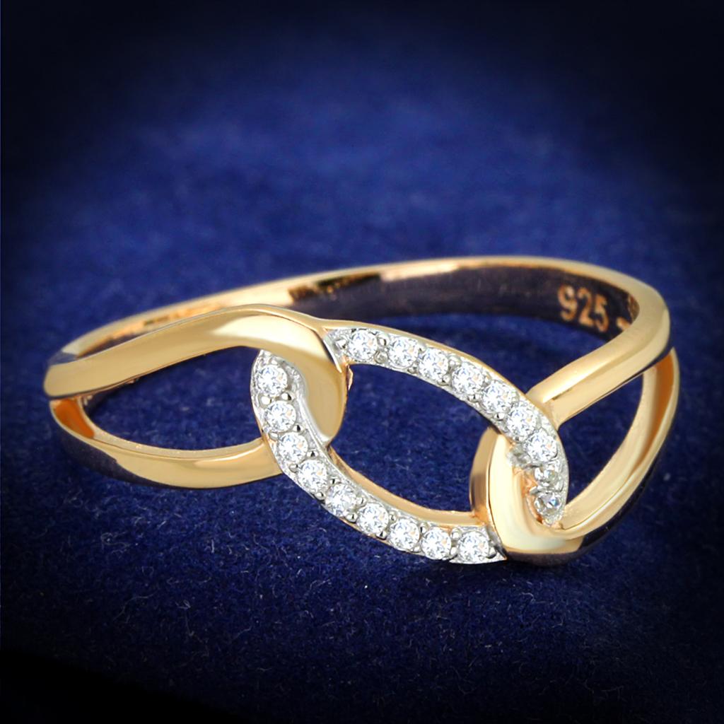 JCE362 Rose Gold + Rhodium 925 Sterling Silver Ring with AAA Grade CZ  in Clear