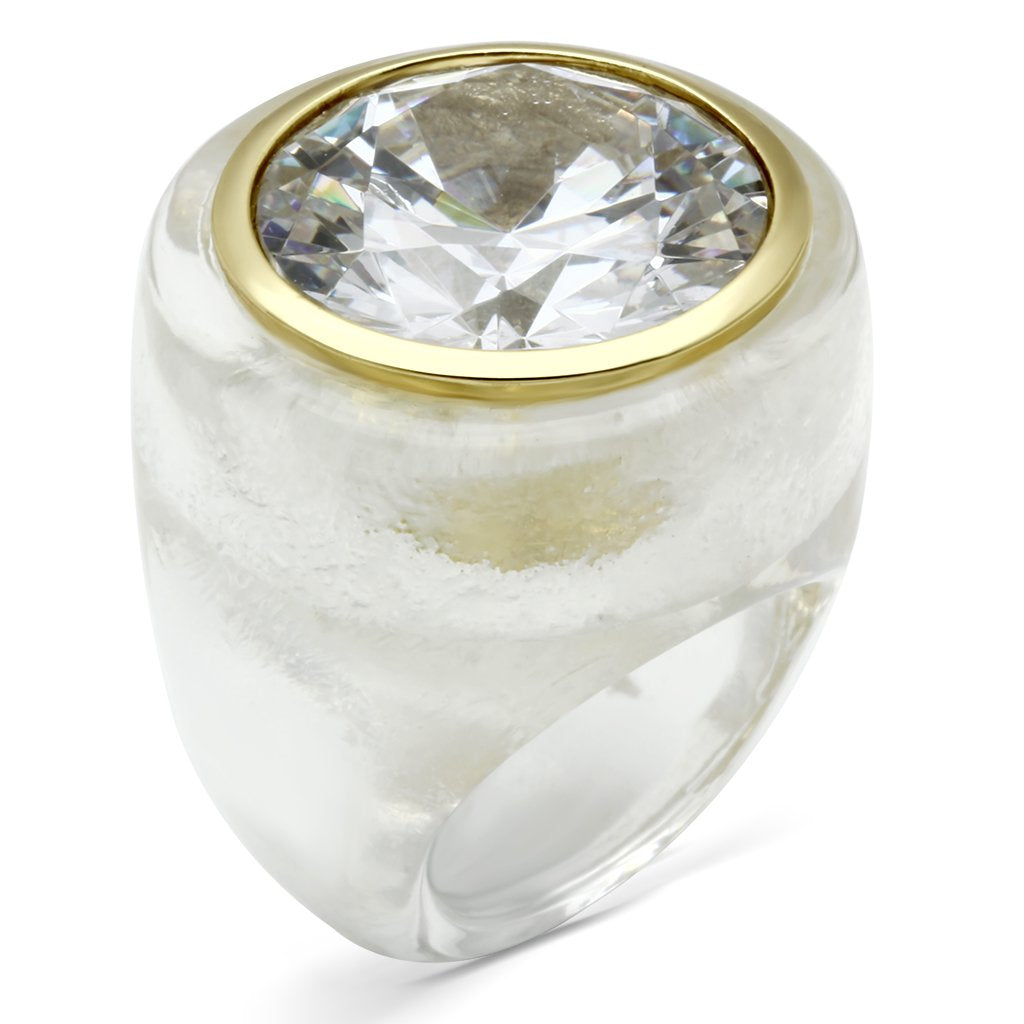 JCE018 Gold Brass Ring with AAA Grade CZ  in Clear